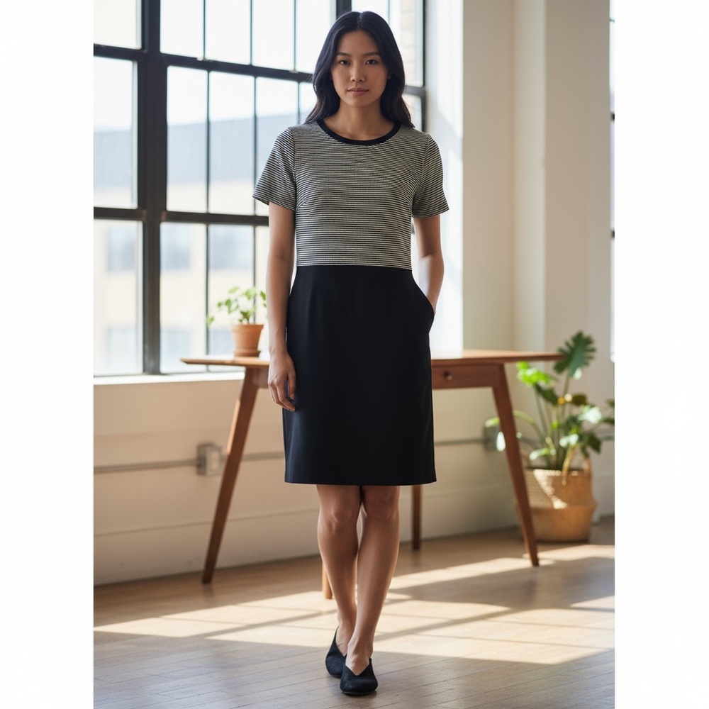 LOFT Two-Tone Black and Gray Midi Dress
